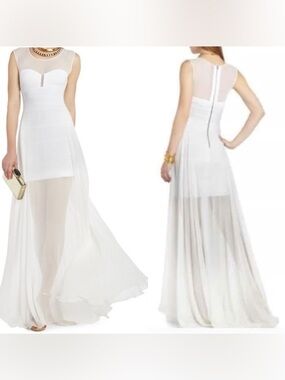 BCBMAXAZRIA  Alai bondage white / Cream gown  sheer mesh overlay skirt.sz XS